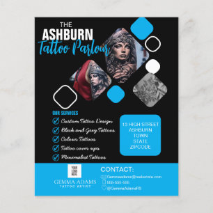 Flyer Cartaz de Salão de Tatuagem - Preto azul personali