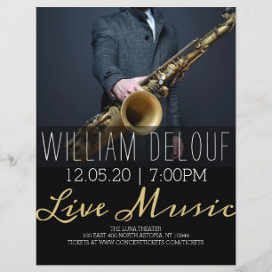 Flyer Cartaz de Saxofonista Música Ao Vivo Concerto de S