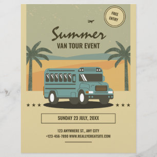 Flyer Cartaz de tour de verão vintage, Acampamento de ve