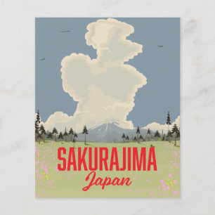 Flyer Cartaz de viagem retrô Sakurajima Japão.