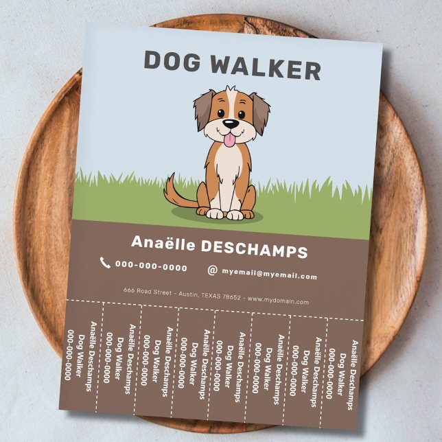 Flyer Cartoon - Folha de Rasgos e Pés (Cartoon - Pet & Dog Walker Tear Off Strips Flyer)