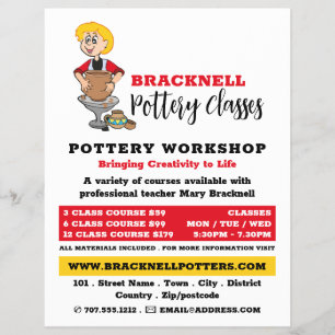 Flyer Cartoon Potter, Classes de Potteria, Potters Adver