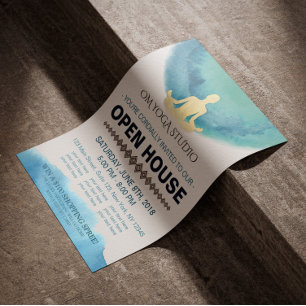 Flyer Casa aberta do Dourado Watercolor YOGA Studio com 