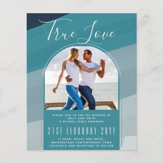 Flyer Casamento Azul De Peacock No Oceano de Vidro Moder (Frente)