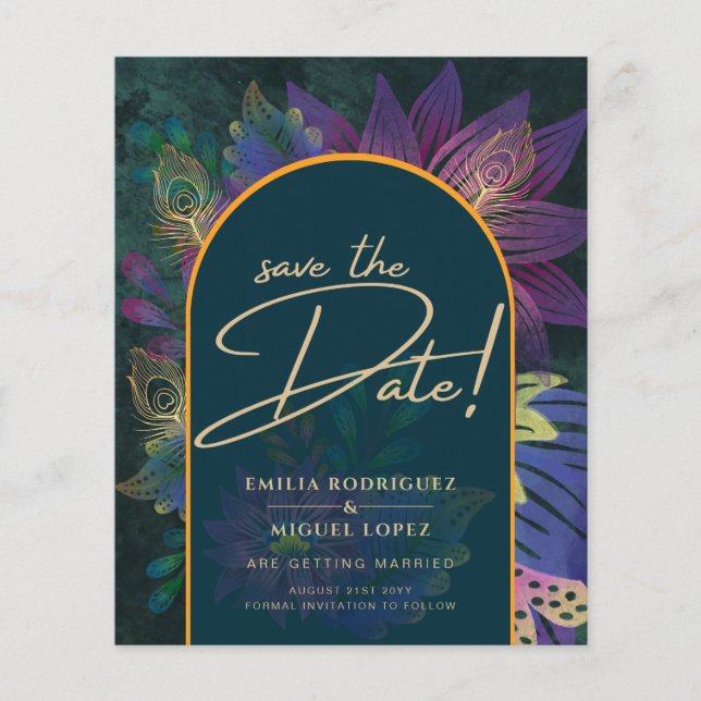 Flyer Casamento Azul Verde Paquock Jewel Tones (Frente)