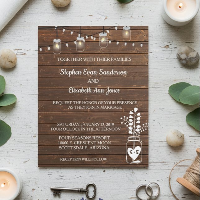 Flyer Casamento Barn Mason Jar Clássico Orçamento Russo  (Criador carregado)