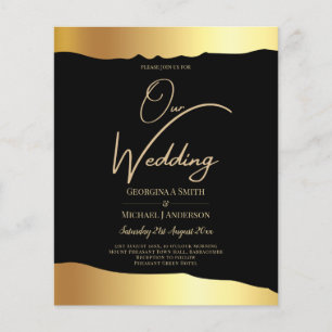 Flyer Casamento Black Tie Folha Dourada Elegante Evento