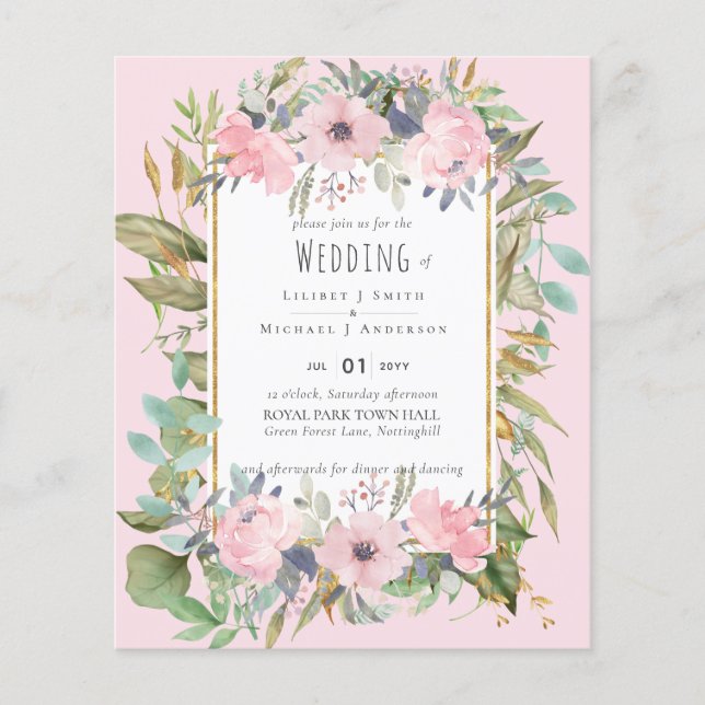 Flyer Casamento Blush Pink Floral Boho (Frente)