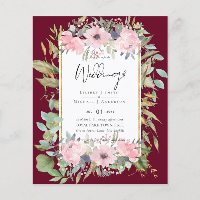 Flyer Casamento Blush Pink Floral Boho (Frente)