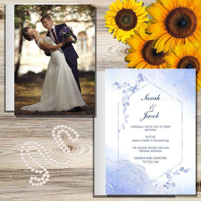 Flyer casamento botânico boho azul (Criador carregado)
