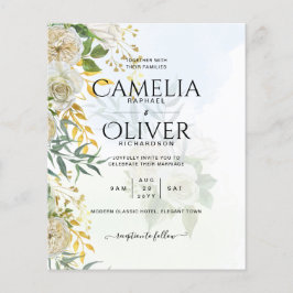 Flyer Casamento Botânico de Rosas Brancas Elegantes All-