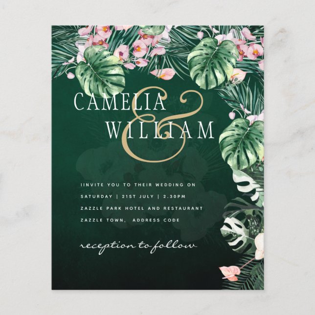 Flyer Casamento Botânico Rosa Tropical LeahG (Frente)