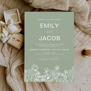 Flyer Casamento Botânico Verde de Flor Selvagem de Orçam