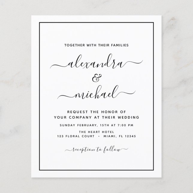 Flyer Casamento Branco Preto de Orçamento com Convite Fo (Frente)