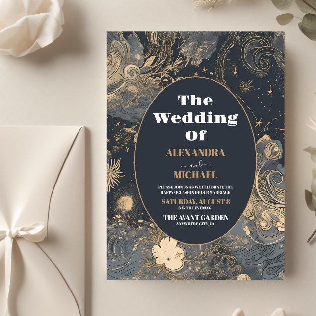 Flyer Casamento Celestial Dourado Elegante de Prata (Criador carregado)