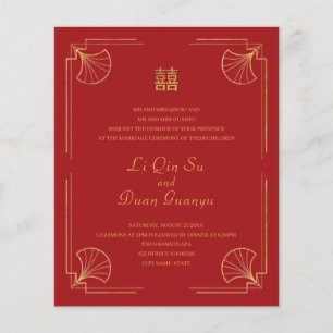 Flyer Casamento Chinês de Dupla Felicidade Vermelha e Do