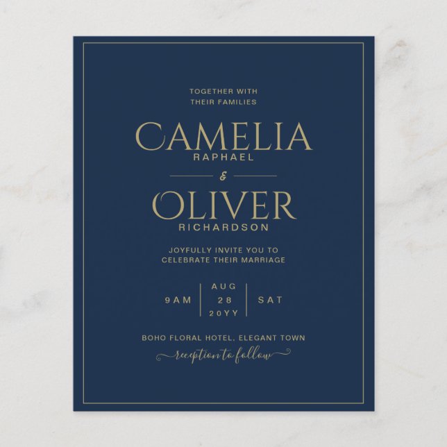 Flyer Casamento Clássico Elegante Moderno ORÇAMENTO AZUL (Frente)