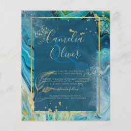 Flyer Casamento com Abstrato de Pavock Blue Dourado INK