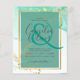 Flyer Casamento com Abstrato de Tinta Dourada de Álcool 