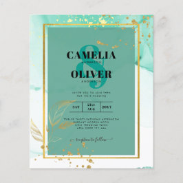 Flyer Casamento com Abstrato de Tinta Dourada de Álcool 
