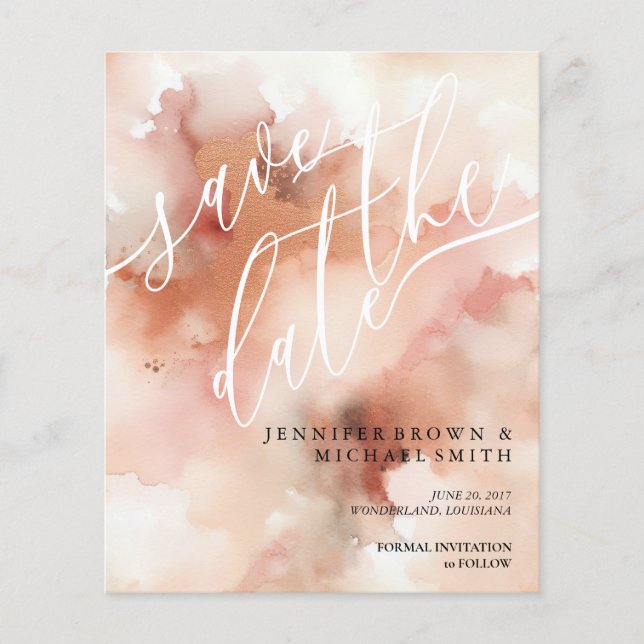 Flyer Casamento com Aquarela em Tons Terrosos e Dourado  (Frente)