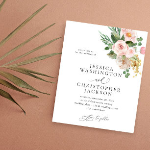 Flyer Casamento com Champanhe e Floral Rosa com Orçament