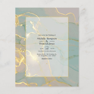 Flyer Casamento com Mint e Dourado Mármore com Tinta Álc
