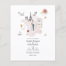 Flyer Casamento com Monograma de Destino Paris em Aquare