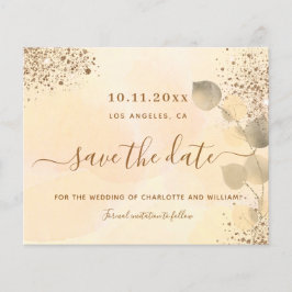 Flyer Casamento com orçamento dourado de eucalipto, salv