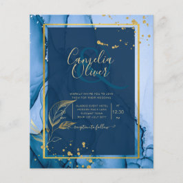 Flyer Casamento com tinta a álcool Dourada azul do Marin