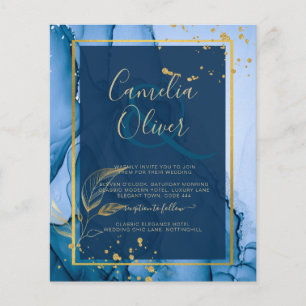 Flyer Casamento com tinta a álcool Dourada azul do Marin