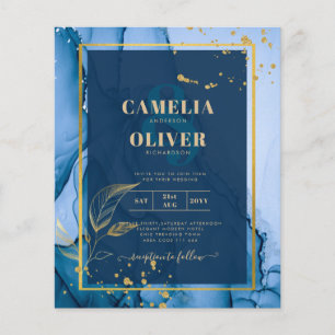 Flyer Casamento com tinta a álcool Dourada azul do Marin