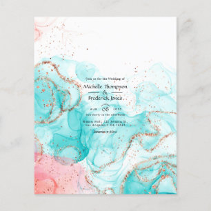 Flyer Casamento com Tinta Alcoólica Turquesa, Coral e Do