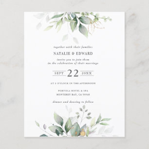 Flyer casamento com vegetação de aquarela