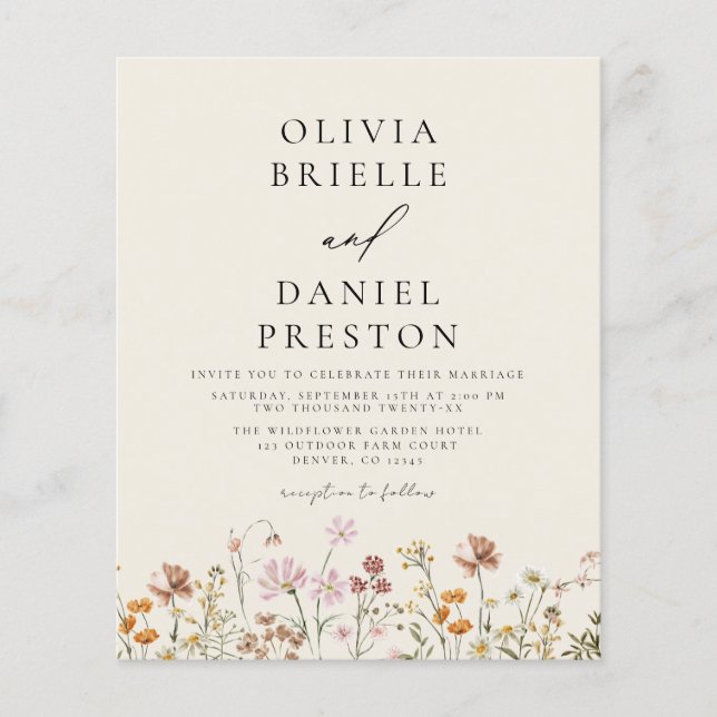 Flyer Casamento de Boho Wildflower Beige Photo Garden (Frente)