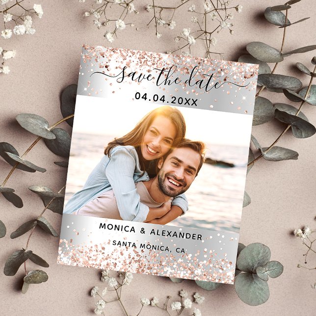 Flyer Casamento de código qr de rosa de prata Salve a da (Criador carregado)