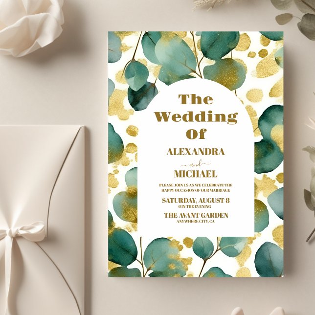 Flyer Casamento de Eucalyptus Dourado Verde (Criador carregado)