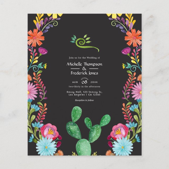 Flyer Casamento de Fiesta Mexicana Colorful Watercolor F (Frente)