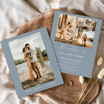 Flyer Casamento de Fotografias Minimalista Azul com Dust<br><div class="desc">Convite de casamento com foto na frente e quatro (4) atrás. Os convites para o casamento contêm uma tipografia cursiva escrita moderna,  escrita com letra manuscrita,  que é elegante,  simples e moderna a ser usada depois de você comemorar o dia do casamento simples e minimalista.</div>