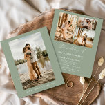 Flyer Casamento de Fotografias Minimalista Verde de Sage<br><div class="desc">Convite de casamento com foto na frente e quatro (4) atrás. Os convites para o casamento contêm uma tipografia cursiva escrita moderna,  escrita com letra manuscrita,  que é elegante,  simples e moderna a ser usada depois de você comemorar o dia do casamento simples e minimalista.</div>