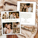 Flyer Casamento De Fotos De Script Elegante De Orçamento<br><div class="desc">Colagem de Fotografias Dourada e Branca 5 Elegante de Orçamento Obrigado barato personalizado com baixo orçamento. Obrigado de casamento moderno você modelo com cinco (5) fotos na frente e uma (1) foto na parte de trás. Na frente do artigo "Love and obrigados", um script de tipografia em um tipo de...</div>