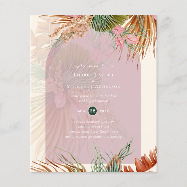 Flyer Casamento de Grass Tropicais com Rosa de Dusty (Frente)