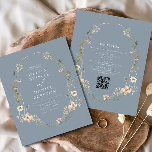 Flyer Casamento de Jardim do Código QR do Dusty Blue Wil