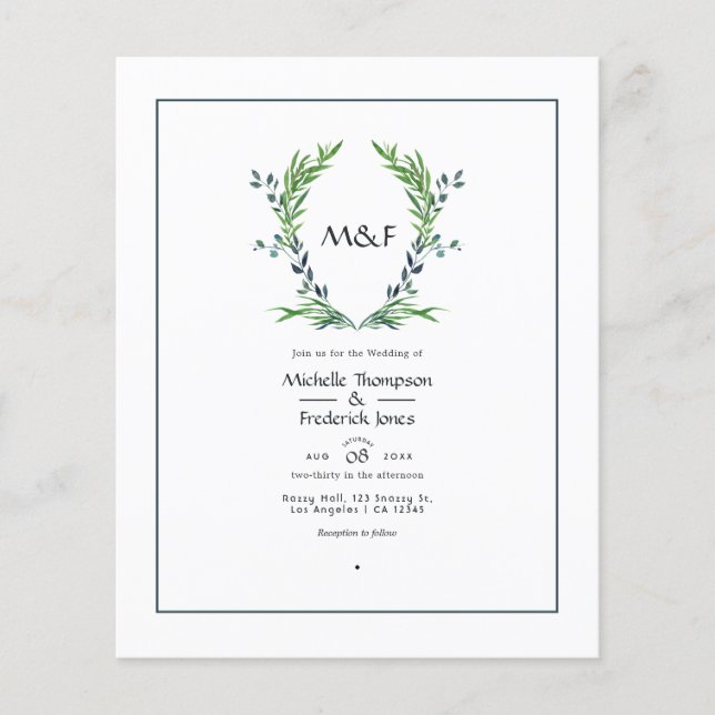 Flyer Casamento de Monograma de Crista de Louro de Verdu (Frente)