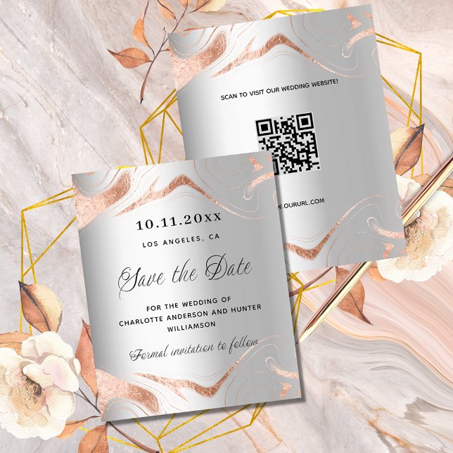 Flyer Casamento de orçamento de QR rosa de prata salvar  (Criador carregado)