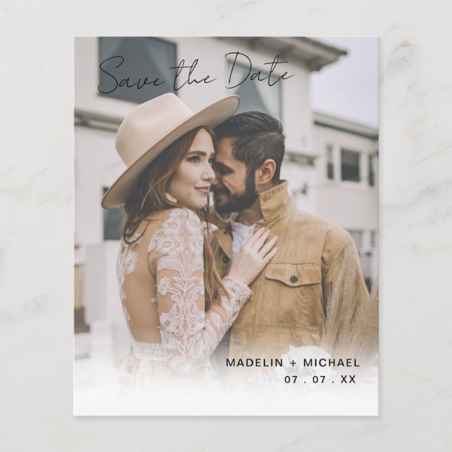 Flyer Casamento de Orçamento Elegante Salve a Data QR Co (Frente)