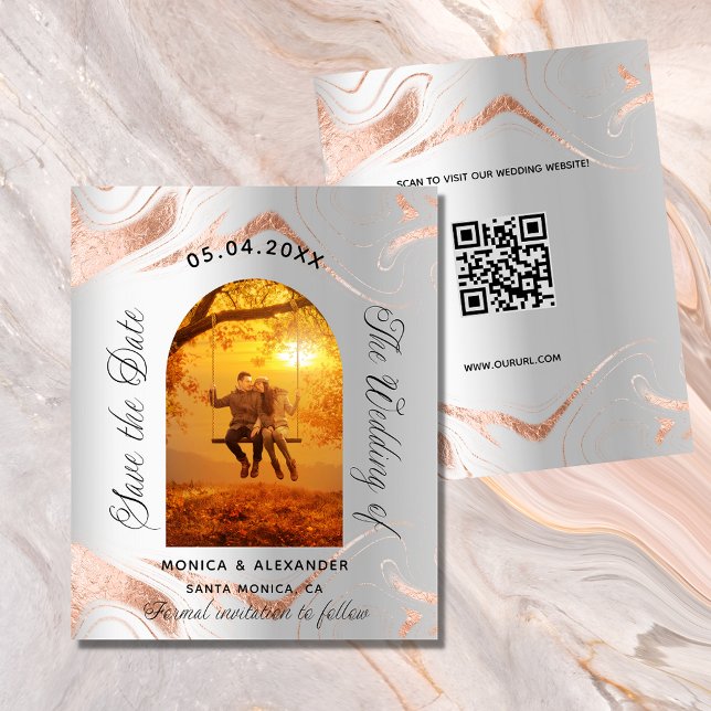 Flyer Casamento de orçamento QR de rosa de prata salvar  (Criador carregado)