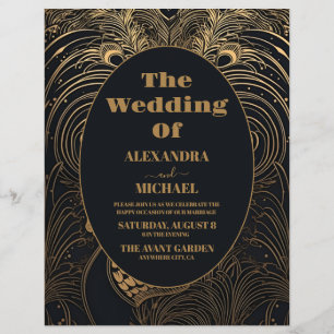 Flyer Casamento de Peacocks em Deco de Arte Elegante do