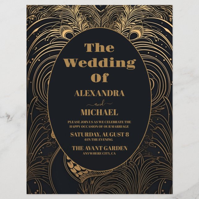 Flyer Casamento de Peacocks em Deco de Arte Elegante do  (Frente)