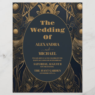 Flyer Casamento de Peacocks em Deco de Arte Elegante do